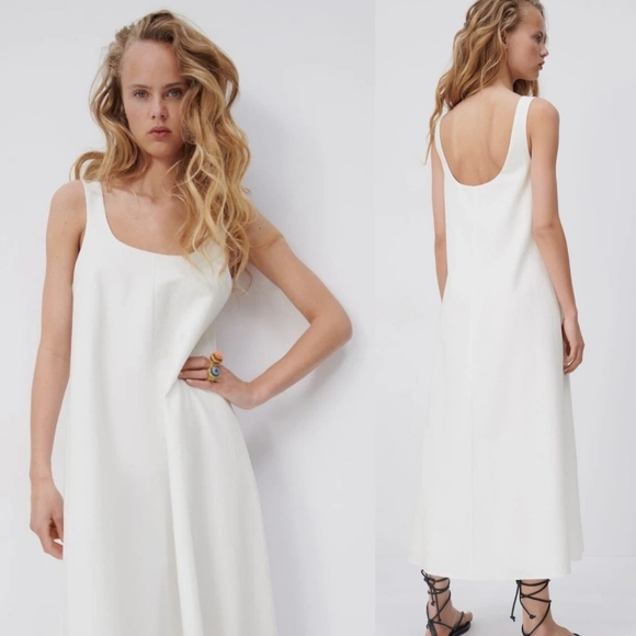 NWT {Zara} Oyster White Linen Cotton Blend Sleeveless Maxi Dress (Small) - Picture 2 of 12